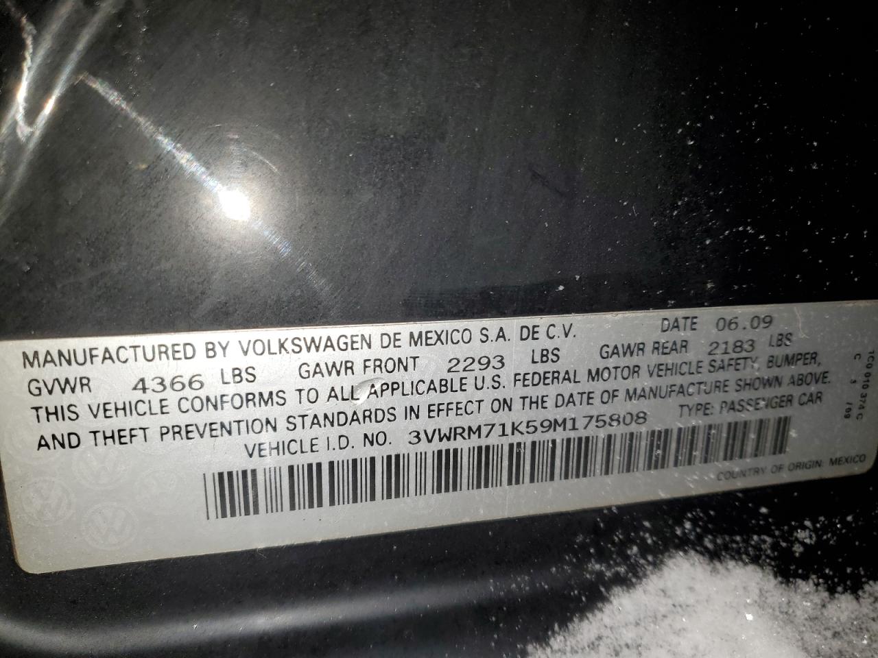 2009 Volkswagen Jetta VIN 3VWRM71K59M175808 Copart auction photo, front end damage thumbnail 12