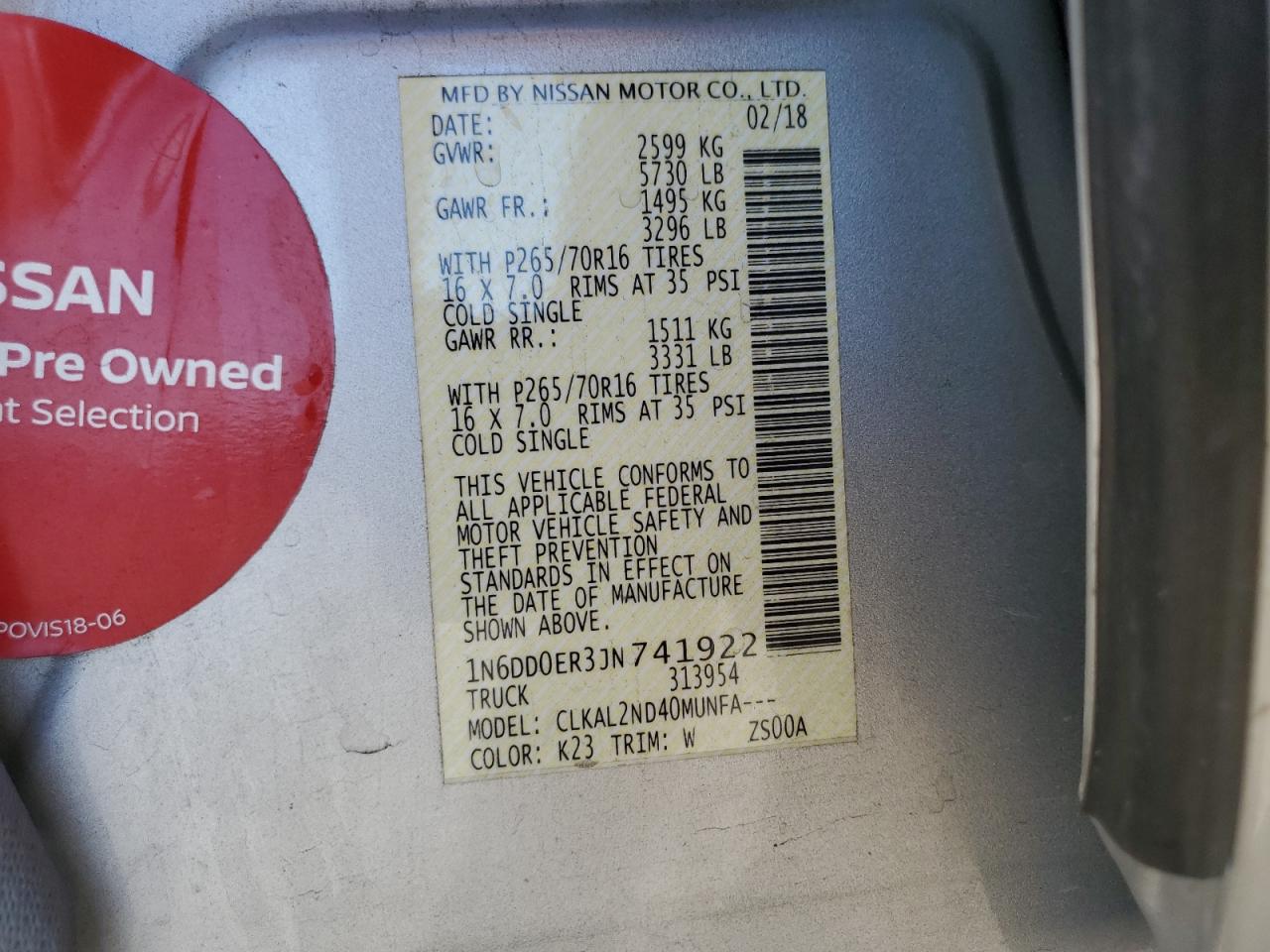 2018 Nissan Navara (Frontier) VIN 1N6DD0ER3JN741922 Copart auction photo, front end damage thumbnail 15