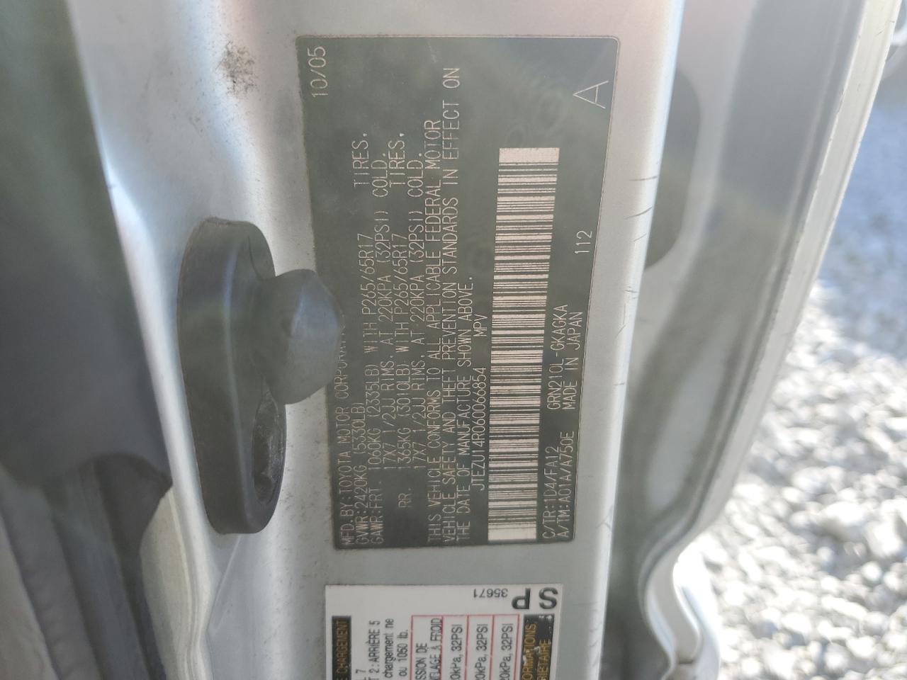2006 Toyota 4Runner VIN JTEZU14R060066854 Copart auction photo, front end damage thumbnail 15