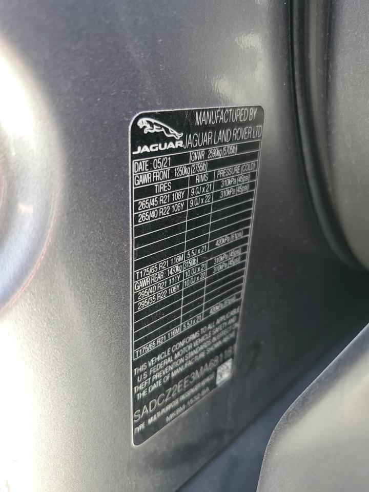 2021 Jaguar F-Pace VIN SADCZ2EE3MA681181 Copart auction photo, front end / side damage thumbnail 15