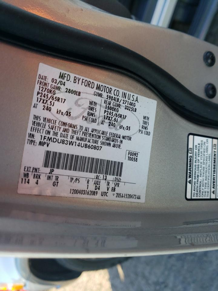2004 Ford Explorer VIN 1FMDU83W14UB60807 Copart auction photo, vandalism / rear end damage thumbnail 13