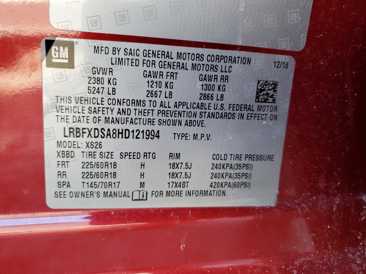 2017 Buick Envision VIN LRBFXDSA8HD121994 Copart auction photo, undercarriage / front end damage thumbnail 14