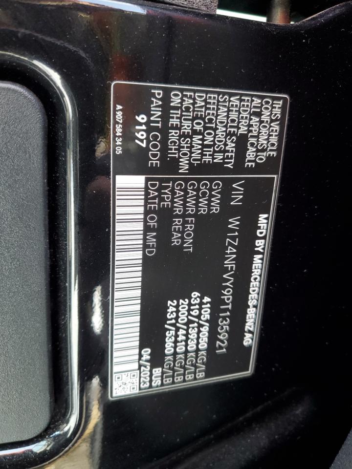 2023 Mercedes-Benz Sprinter VIN W1Z4NFVY9PT135921 Copart auction photo, front end damage thumbnail 14