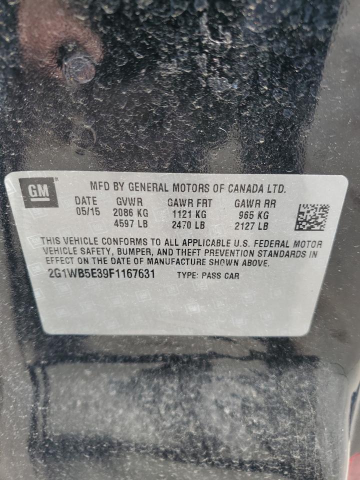 2015 Chevrolet Impala VIN 2G1WB5E39F1167631 Copart auction photo, rear end damage thumbnail 12