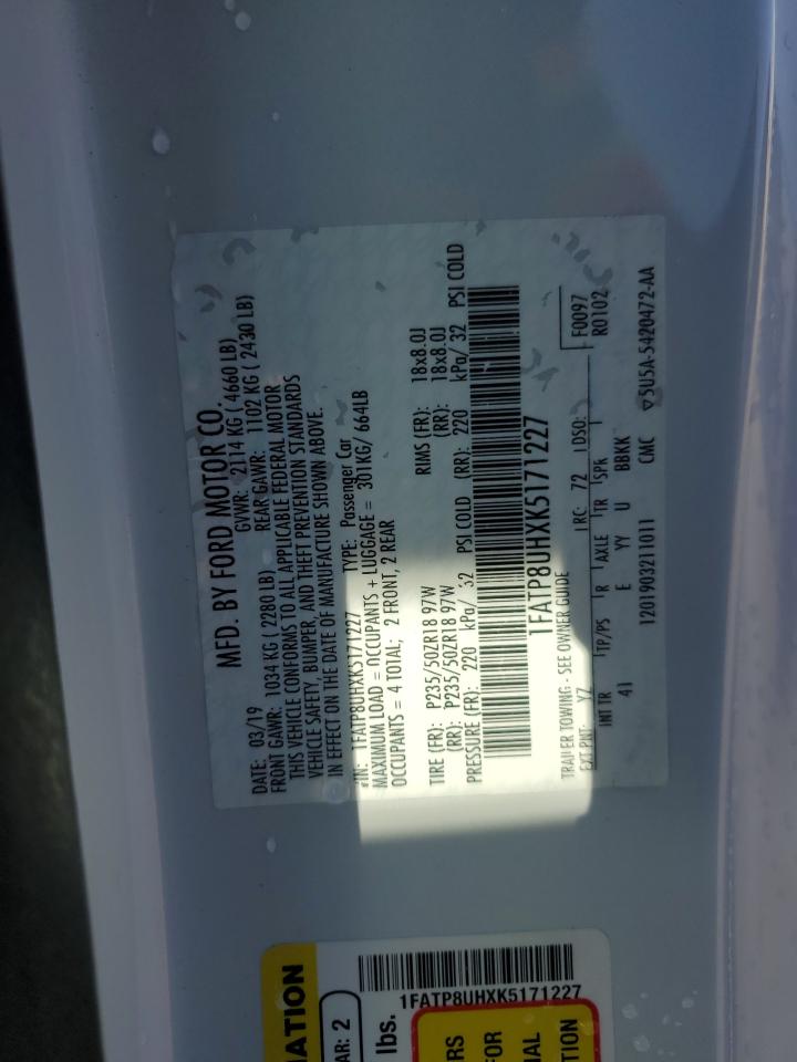 2019 Ford Mustang VIN 1FATP8UHXK5171227 Copart auction photo, front end damage thumbnail 13
