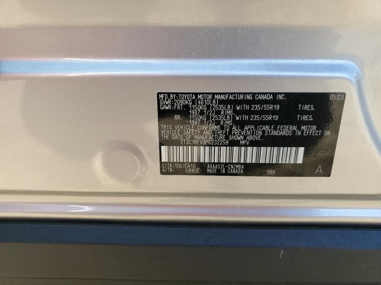 2023 Toyota RAV 4 VIN 2T3C1RFV3PC232259 Copart auction photo, side damage thumbnail 13
