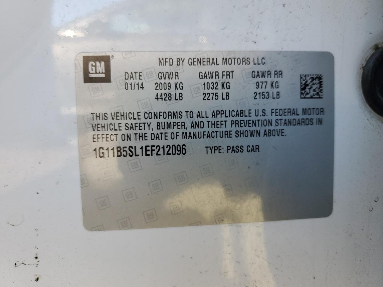 2014 Chevrolet Malibu VIN 1G11B5SL1EF212096 Copart auction photo, rear end / front end damage thumbnail 14