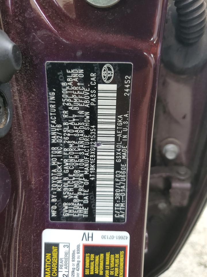 2016 Toyota Avalon VIN 4T1BK1EBXGU215354 Copart auction photo, front end damage thumbnail 13