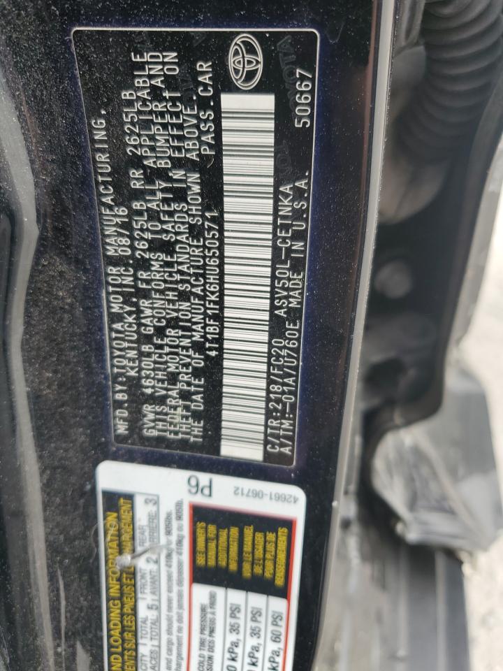 2017 Toyota Camry VIN 4T1BF1FK6HU650571 Copart auction photo, side damage thumbnail 12