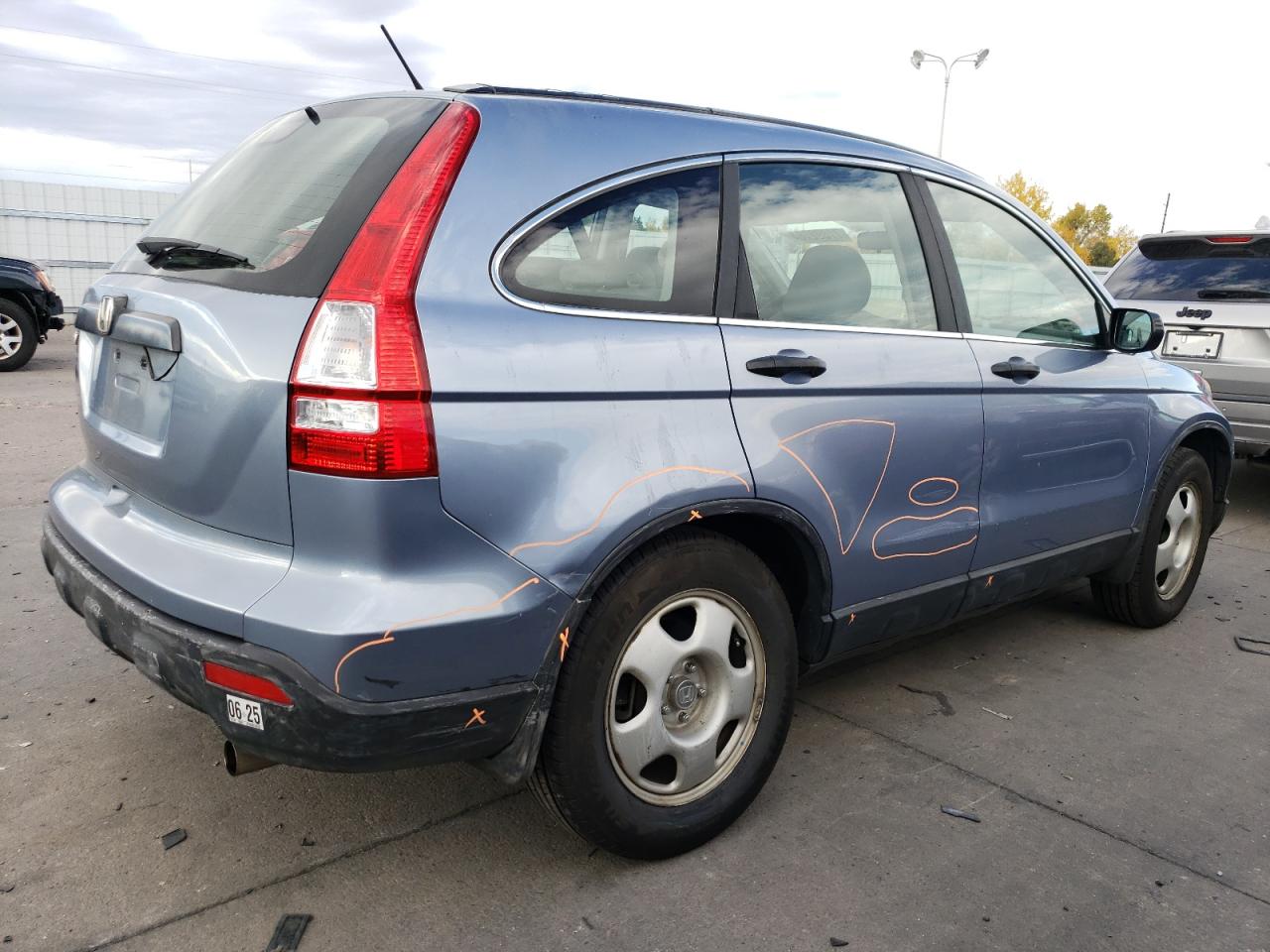 2007 Honda CR-V VIN JHLRE38327C057627 Copart auction photo, side / rear end damage thumbnail 3