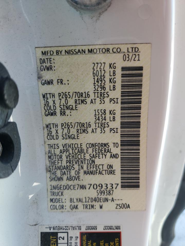 2021 Nissan Navara (Frontier) VIN 1N6ED0CE7MN709337 Copart auction photo, front end / rear end damage thumbnail 14