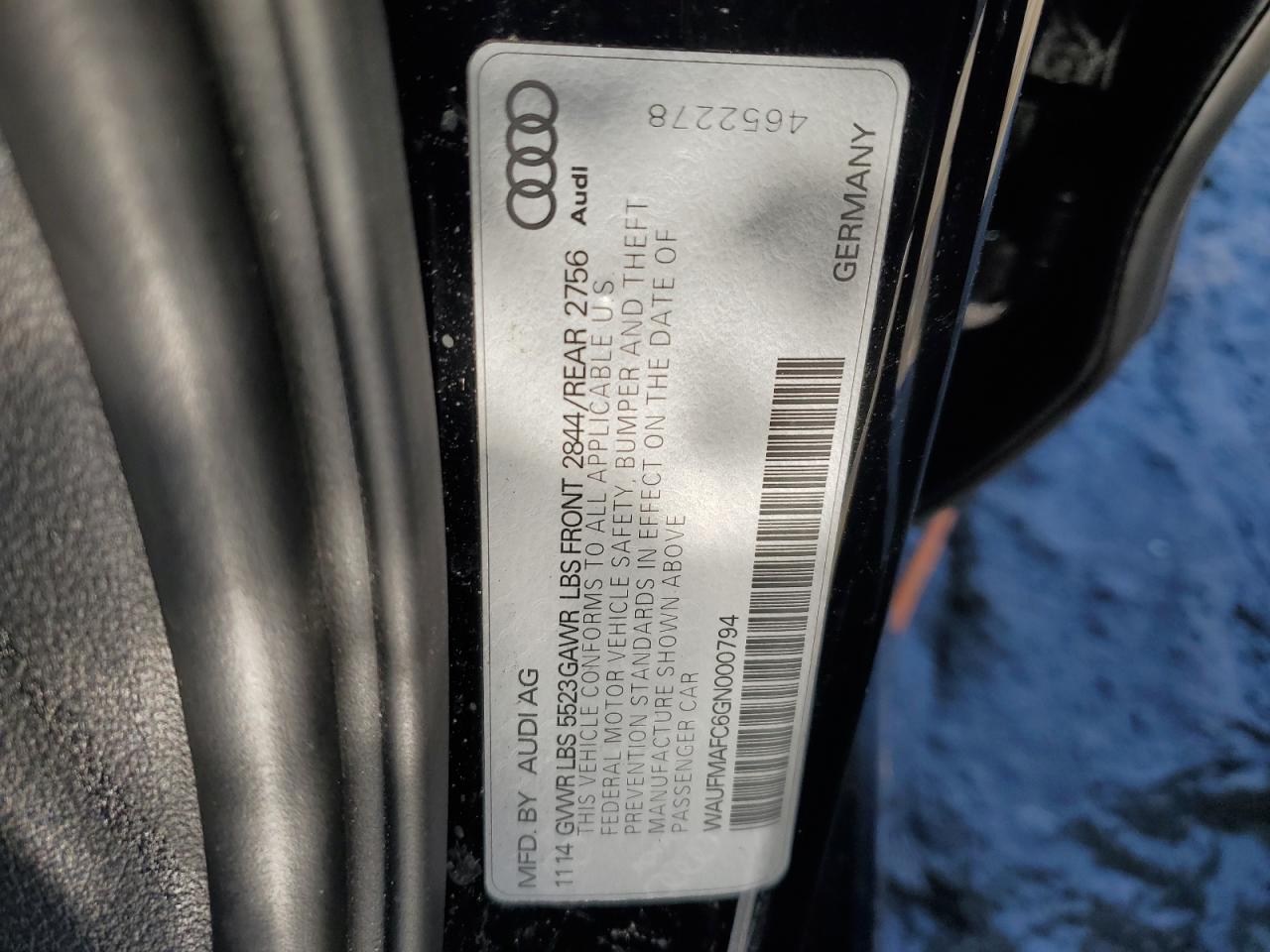2016 Audi A6 VIN WAUFMAFC6GN000794 Copart auction photo, front end / undercarriage damage thumbnail 12