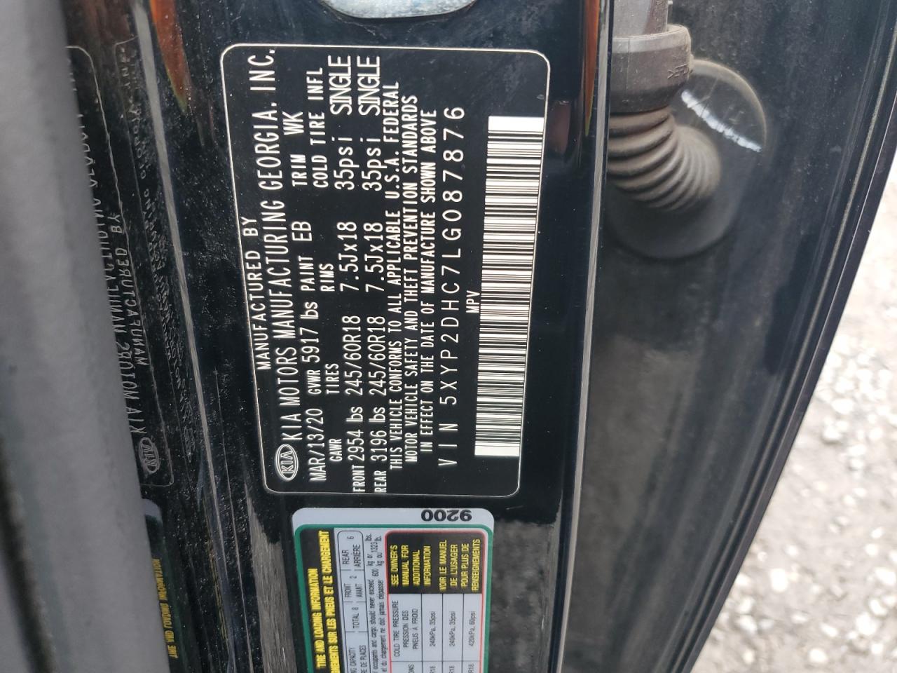 2020 KIA Telluride VIN 5XYP2DHC7LG087876 Copart auction photo, front end / side damage thumbnail 13