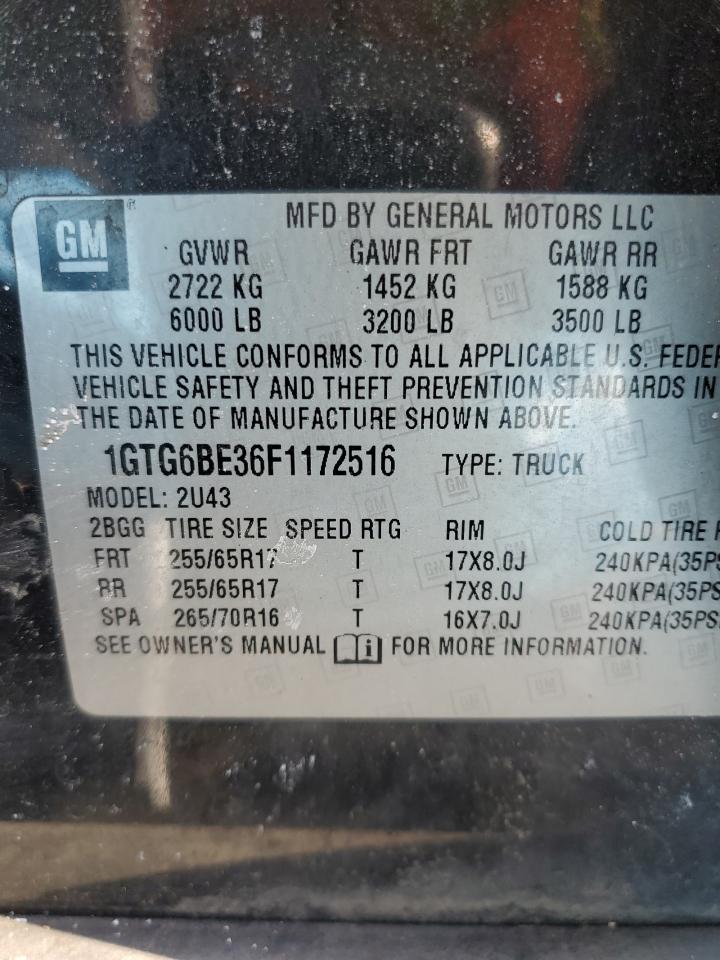 2015 GMC Canyon VIN 1GTG6BE36F1172516 Copart auction photo, front end / mechanical damage thumbnail 12