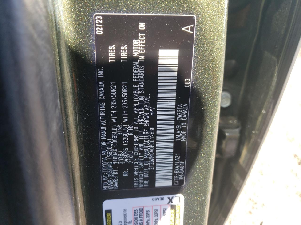 2023 Lexus RX VIN 2T2BAMCA0PC012680 Copart auction photo, front end / minor dent/scratches damage thumbnail 13