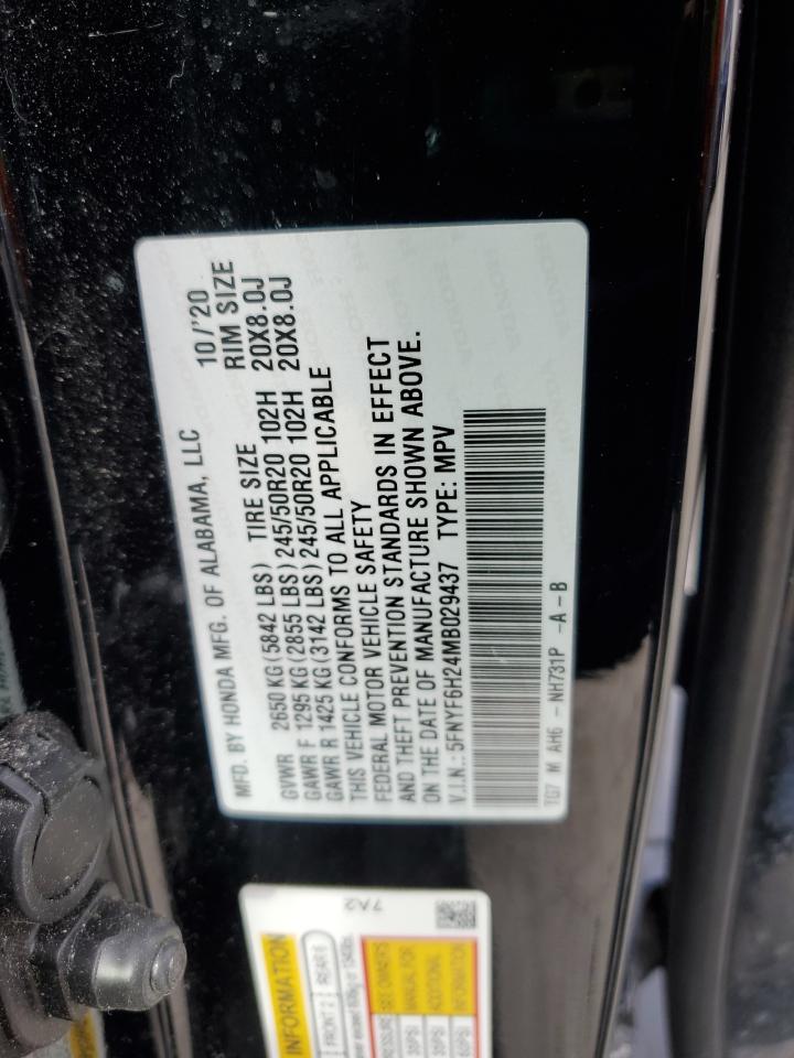 2021 Honda Pilot VIN 5FNYF6H24MB029437 Copart auction photo, front end damage thumbnail 15