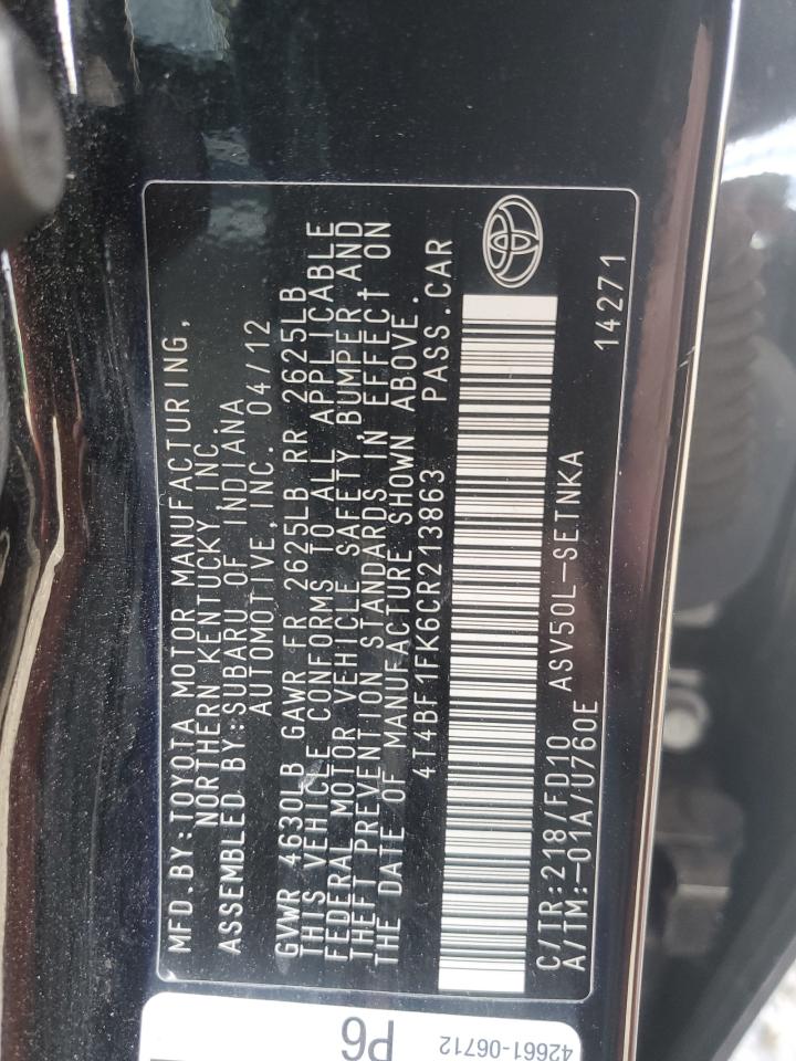 2012 Toyota Camry VIN 4T4BF1FK6CR213863 Copart auction photo, side damage thumbnail 15