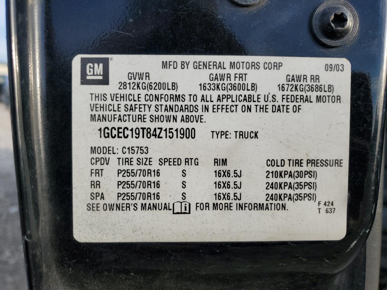 2004 Chevrolet Silverado VIN 1GCEC19T84Z151900 Copart auction photo, all over damage thumbnail 15