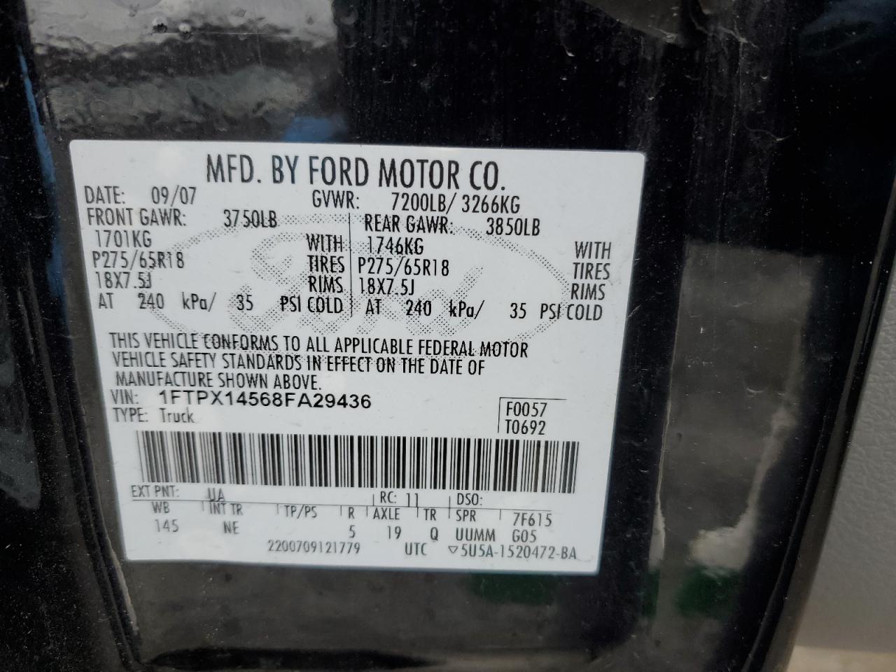 2008 Ford F-150 VIN 1FTPX14568FA29436 Copart auction photo, front end / undercarriage damage thumbnail 13