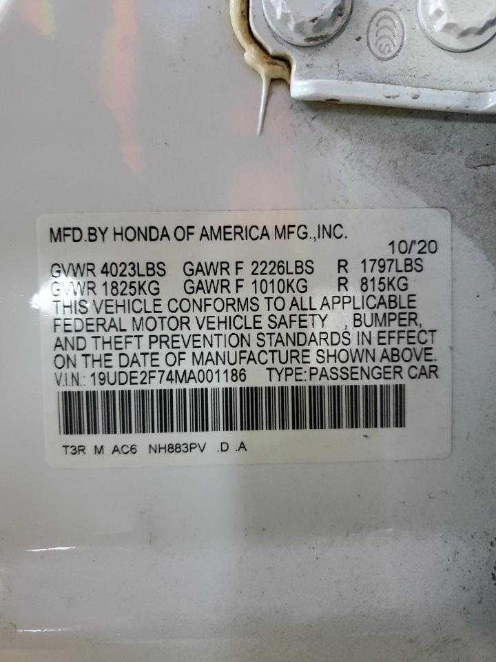 2021 Acura ILX VIN 19UDE2F74MA001186 Copart auction photo, rear end damage thumbnail 12
