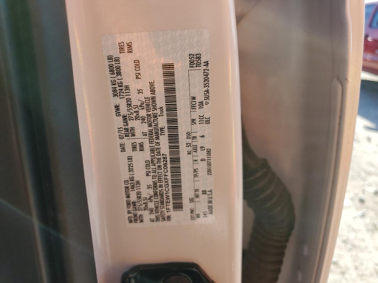 2015 Ford F-150 VIN 1FTEW1CGXFFC06287 Copart auction photo, side / minor dent/scratches damage thumbnail 12