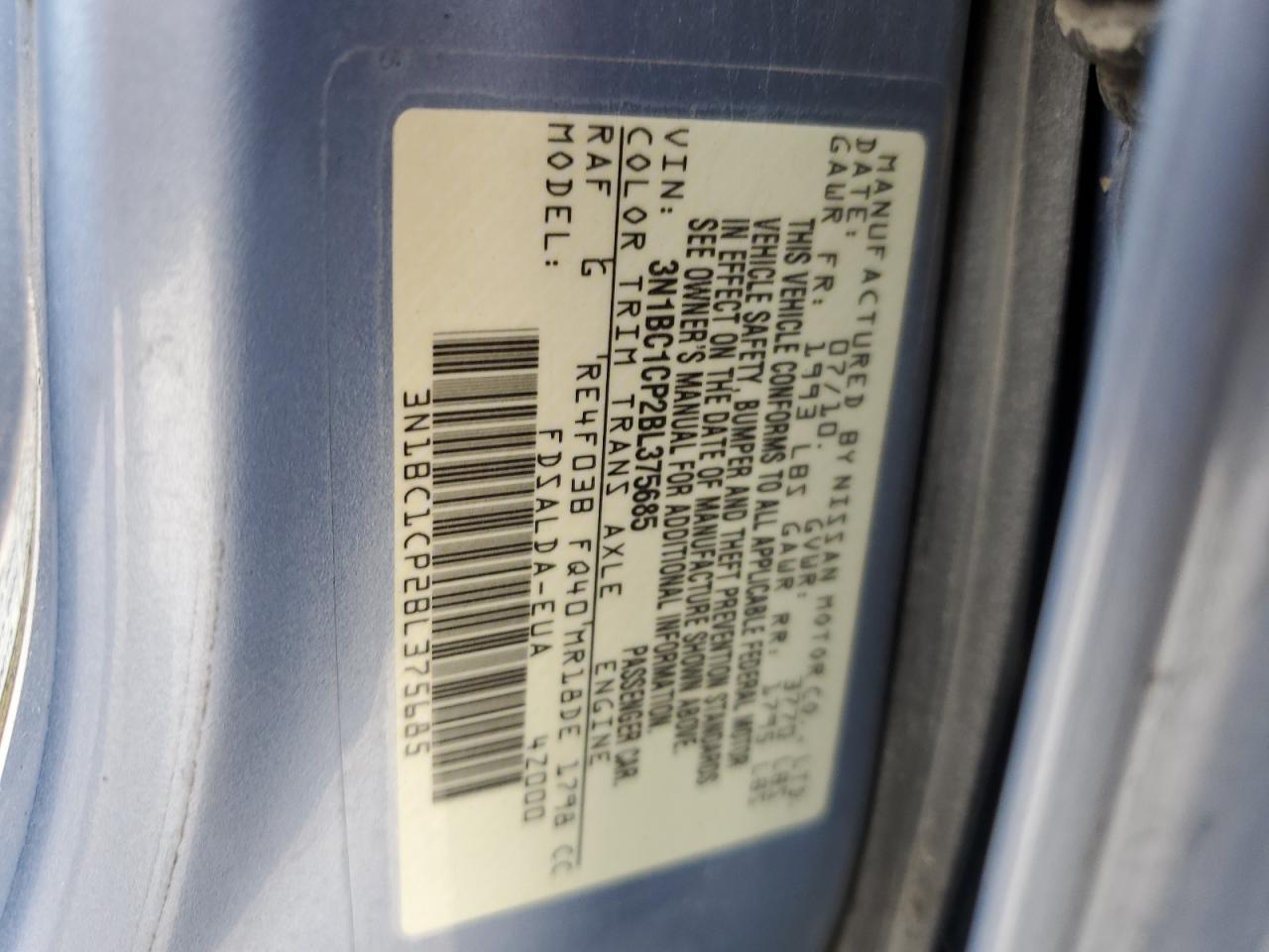 2011 Nissan Versa VIN 3N1BC1CP2BL375685 Copart auction photo, rear end / side damage thumbnail 14