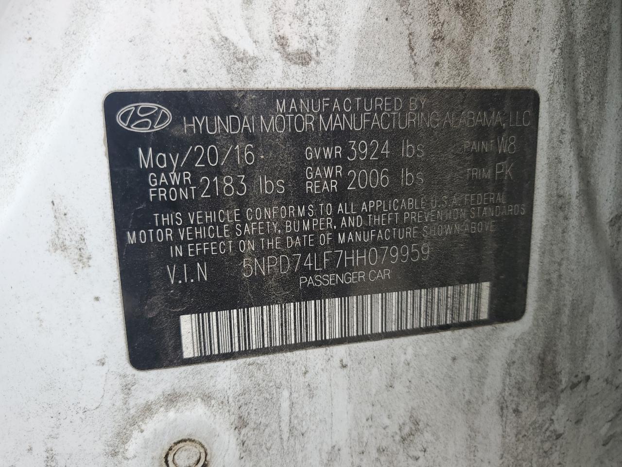 2017 Hyundai Elantra VIN 5NPD74LF7HH079959 Copart auction photo, rear end / front end damage thumbnail 14