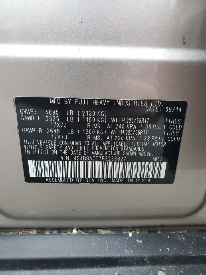 2015 Subaru Outback VIN 4S4BSACC7F3233827 Copart auction photo, all over damage thumbnail 12