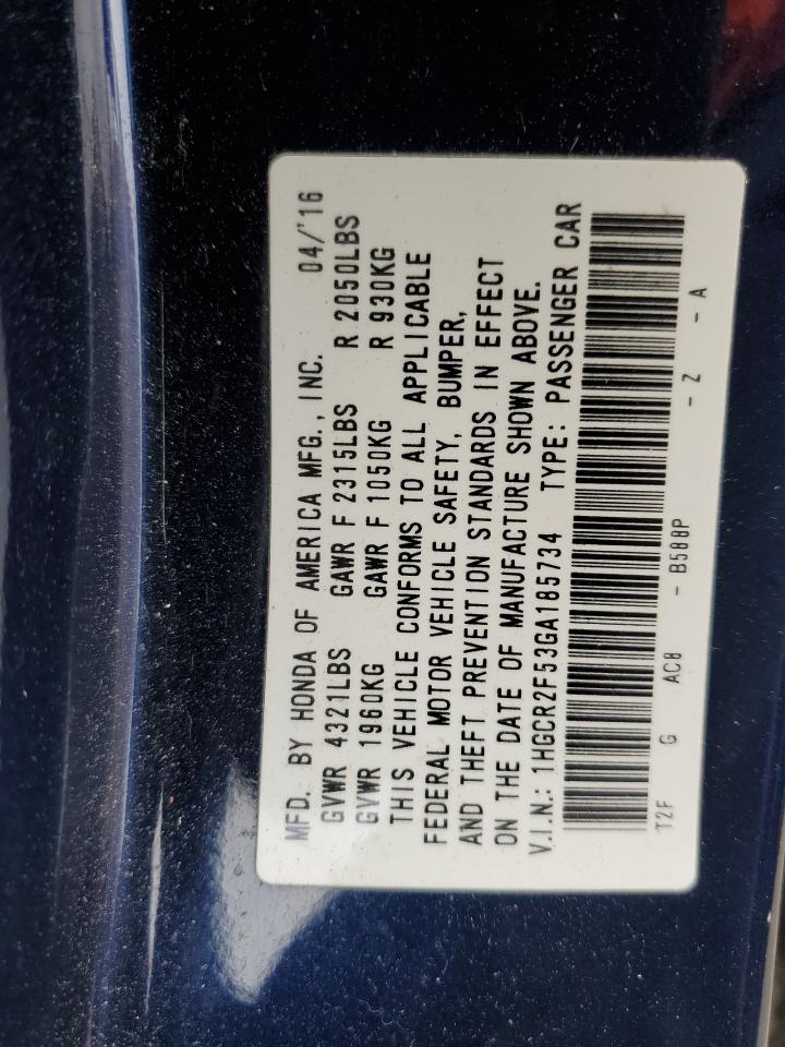 2016 Honda Accord VIN 1HGCR2F53GA185734 Copart auction photo, front end damage thumbnail 12