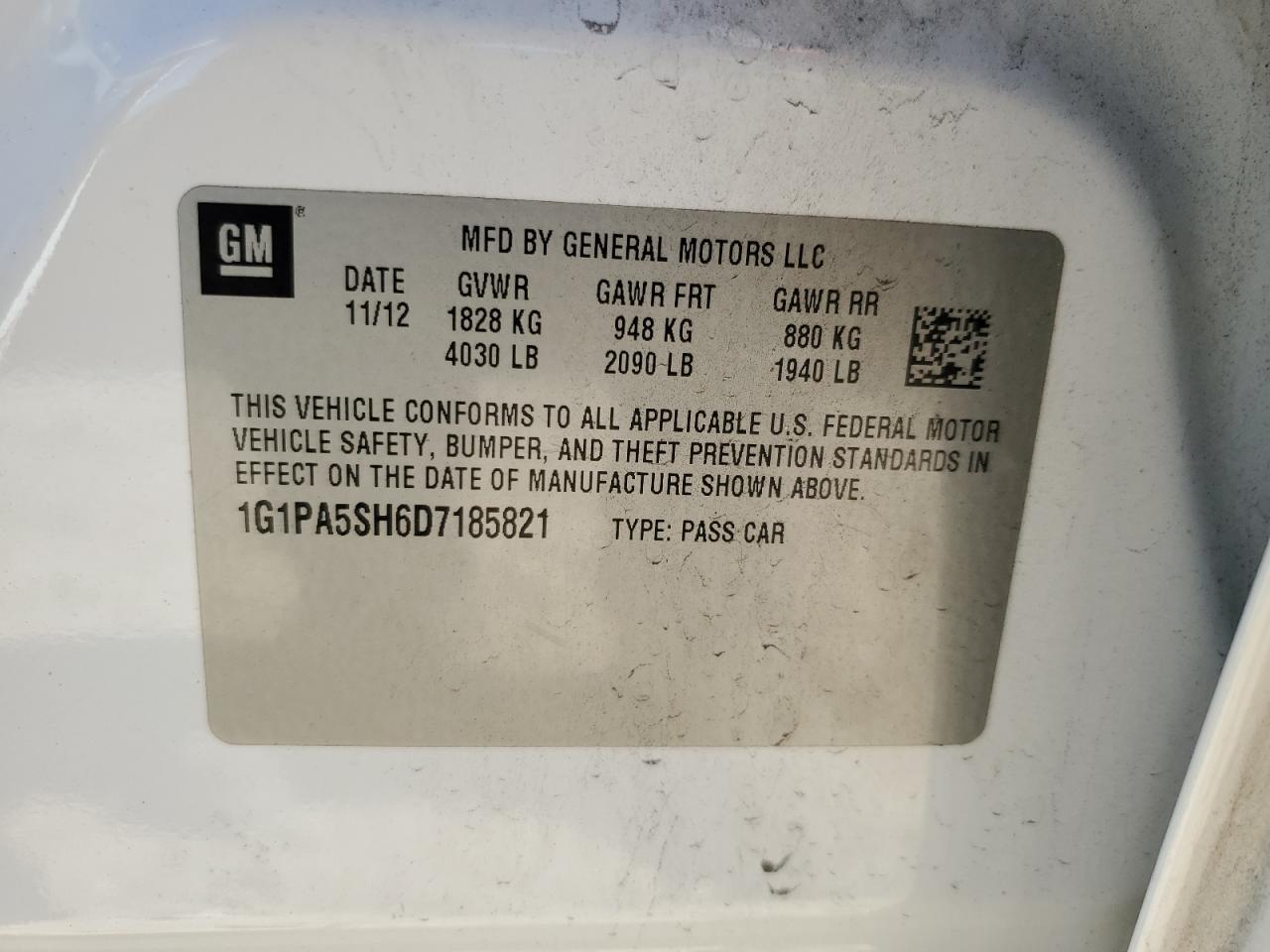 2013 Chevrolet Cruze VIN 1G1PA5SH6D7185821 Copart auction photo, rear end damage thumbnail 14