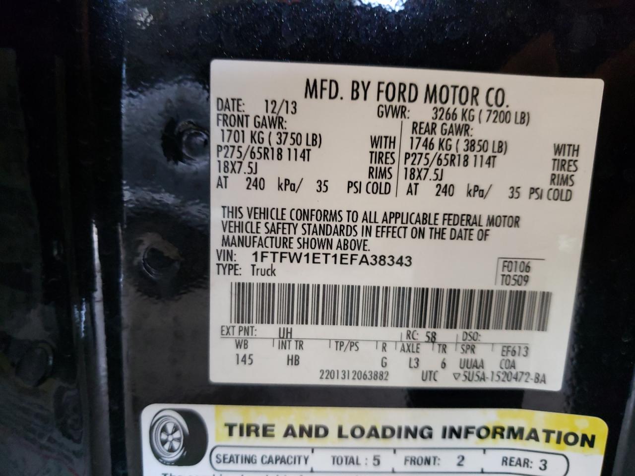 2014 Ford F-150 VIN 1FTFW1ET1EFA38343 Copart auction photo, undercarriage damage thumbnail 12