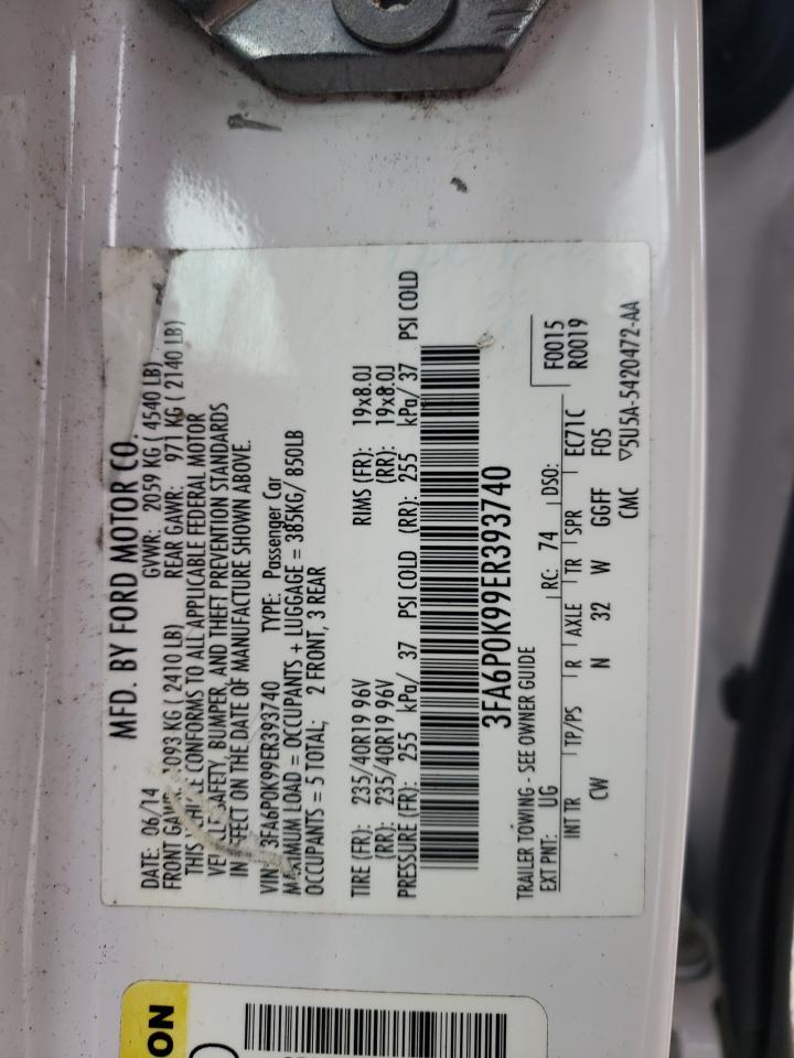 2014 Ford Fusion VIN 3FA6P0K99ER393740 Copart auction photo, side / rear end damage thumbnail 14
