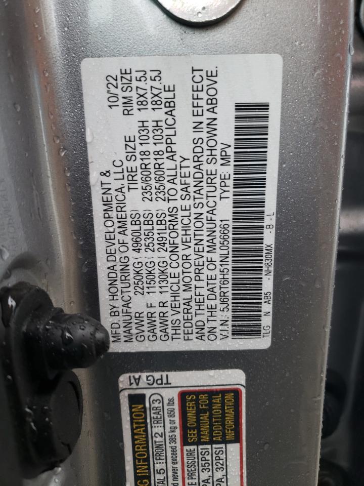 2022 Honda CR-V VIN 5J6RT6H51NL056661 Copart auction photo, front end / side damage thumbnail 13