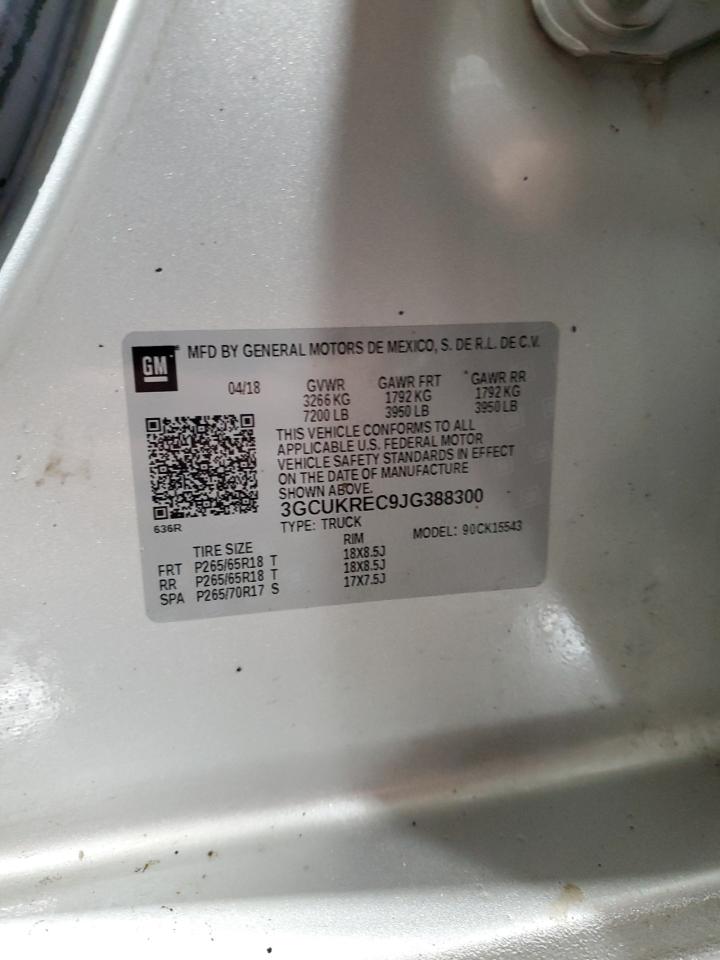 2018 Chevrolet Silverado VIN 3GCUKREC9JG388300 Copart auction photo, front end / side damage thumbnail 13