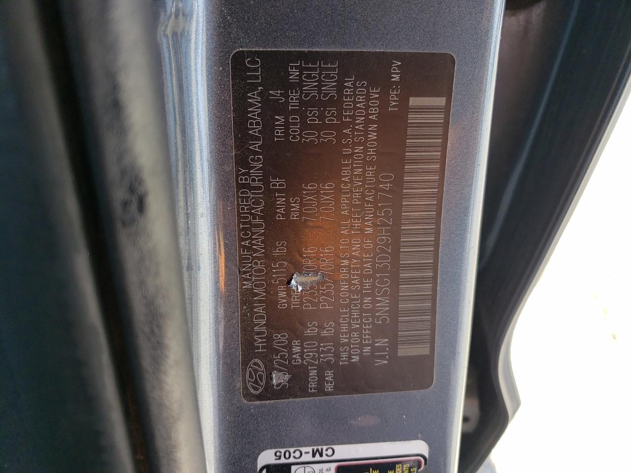 2009 Hyundai Santa Fe VIN 5NMSG13D29H251740 Copart auction photo, front end damage thumbnail 15