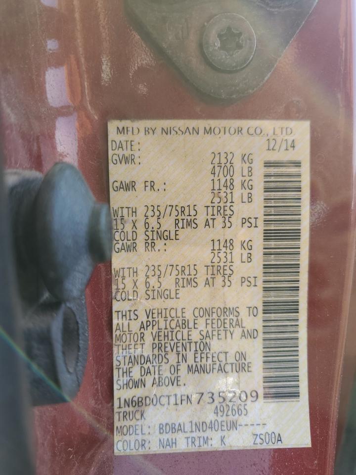 2015 Nissan Navara (Frontier) VIN 1N6BD0CT1FN735209 Copart auction photo, front end damage thumbnail 15