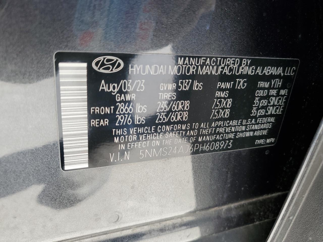 2023 Hyundai Santa Fe VIN 5NMS24AJ6PH608973 Copart auction photo, front end damage thumbnail 15