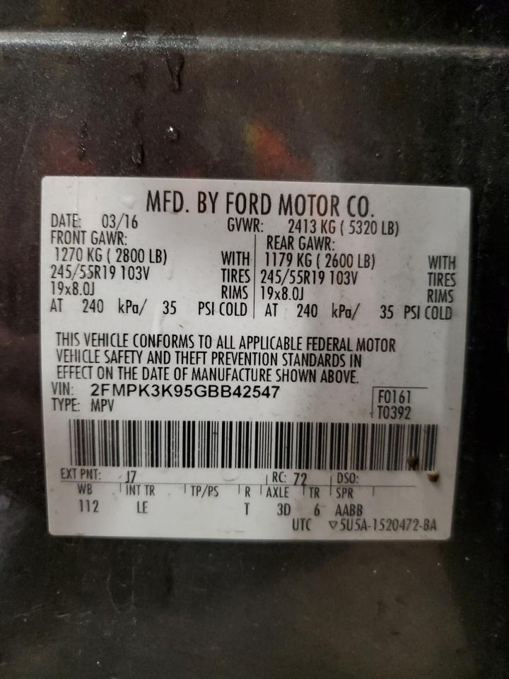 2016 Ford Edge VIN 2FMPK3K95GBB42547 Copart auction photo, front end / side damage thumbnail 13