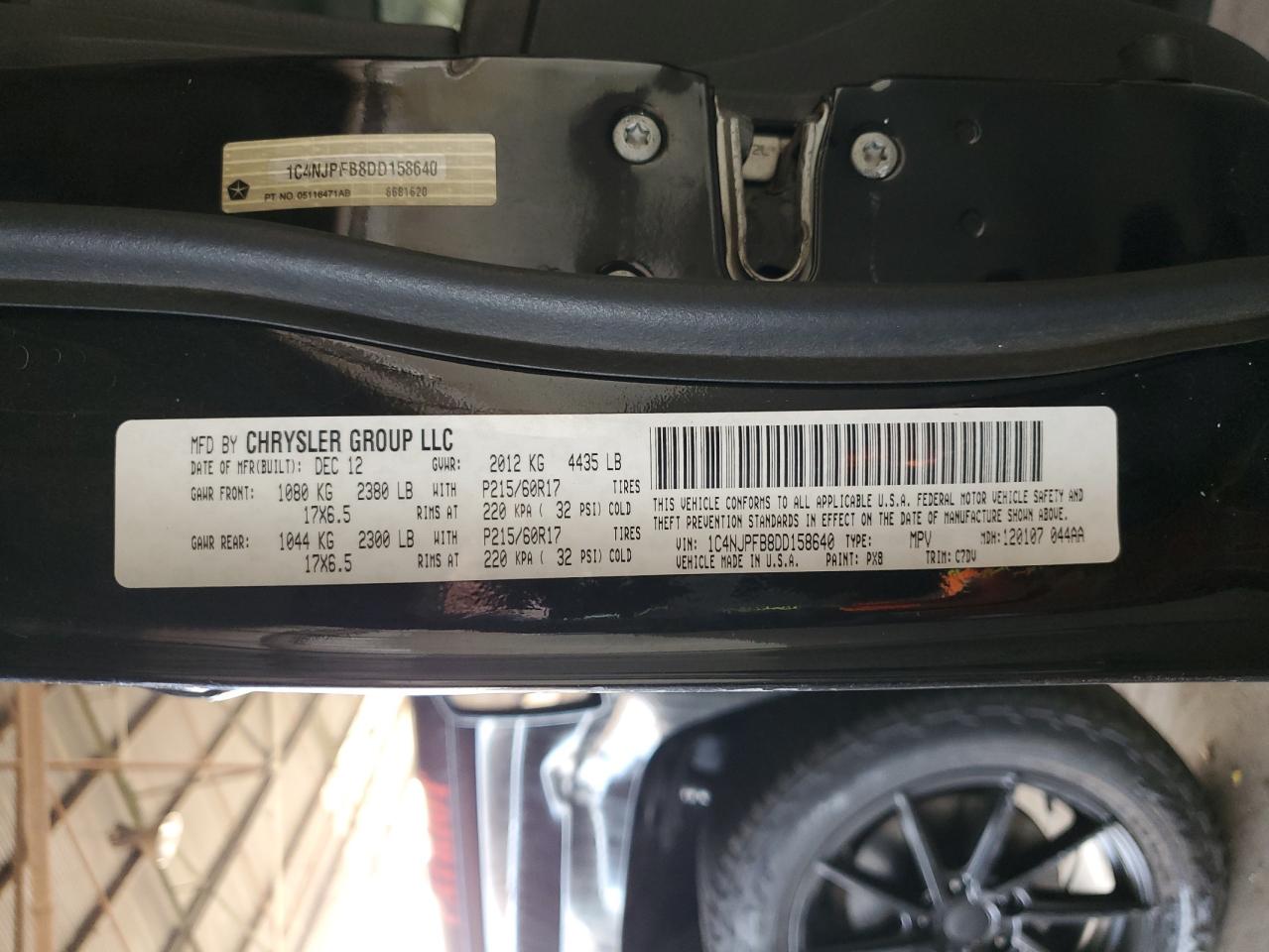 2013 Jeep Liberty (Patriot) VIN 1C4NJPFB8DD158640 Copart auction photo, all over damage thumbnail 12