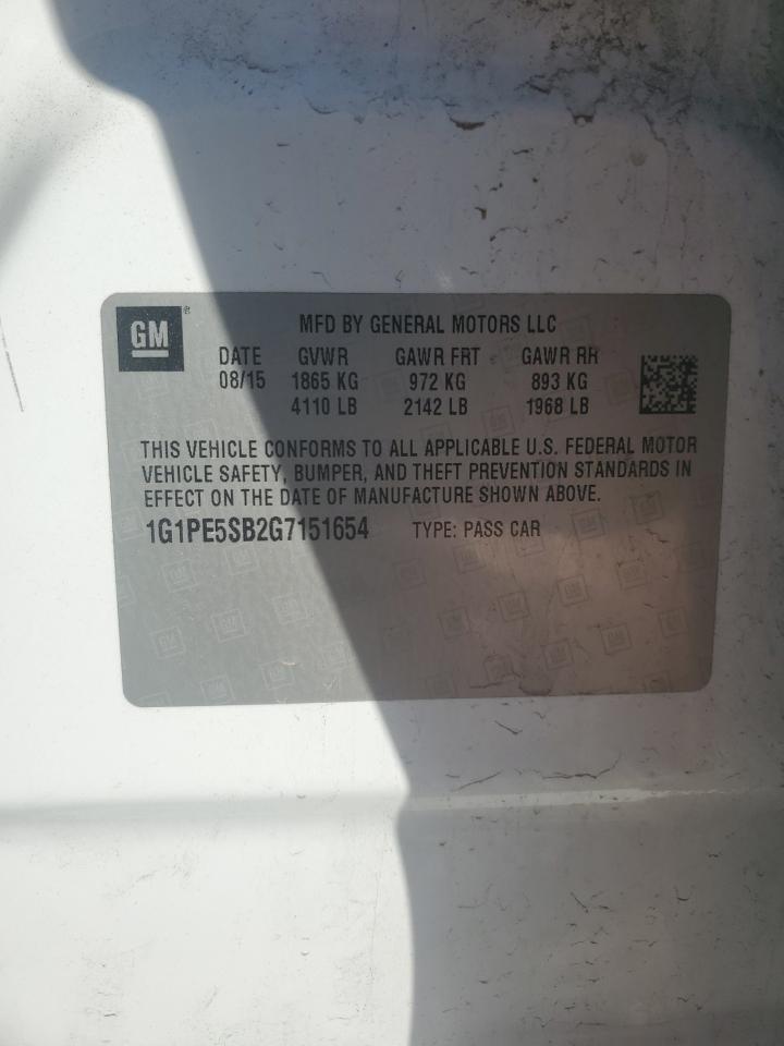 2016 Chevrolet Cruze VIN 1G1PE5SB2G7151654 Copart auction photo, front end / minor dent/scratches damage thumbnail 12