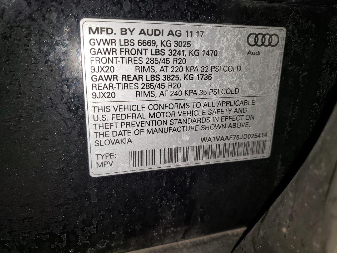 2018 Audi Q7 VIN WA1VAAF75JD025414 Copart auction photo, front end damage thumbnail 13
