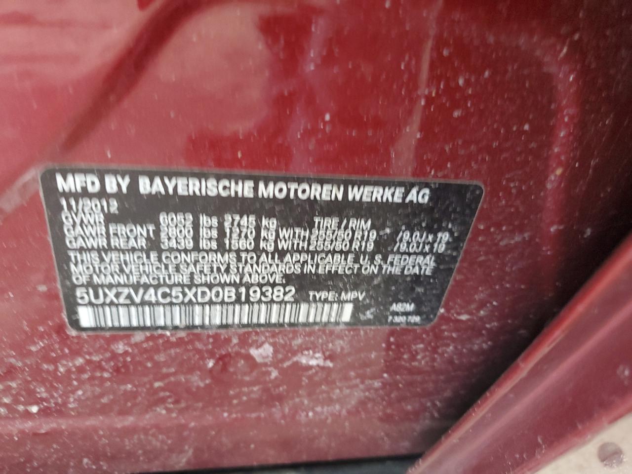 2013 BMW X5 VIN 5UXZV4C5XD0B19382 Copart auction photo, front end / minor dent/scratches damage thumbnail 15