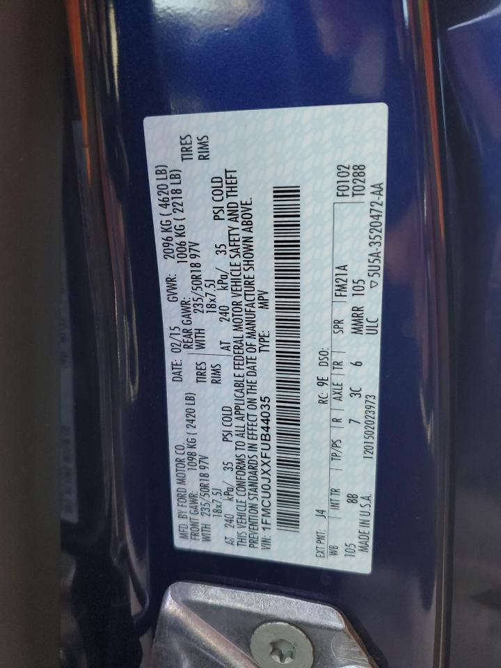 2015 Ford Escape VIN 1FMCU0JXXFUB44035 Copart auction photo, front end damage thumbnail 14