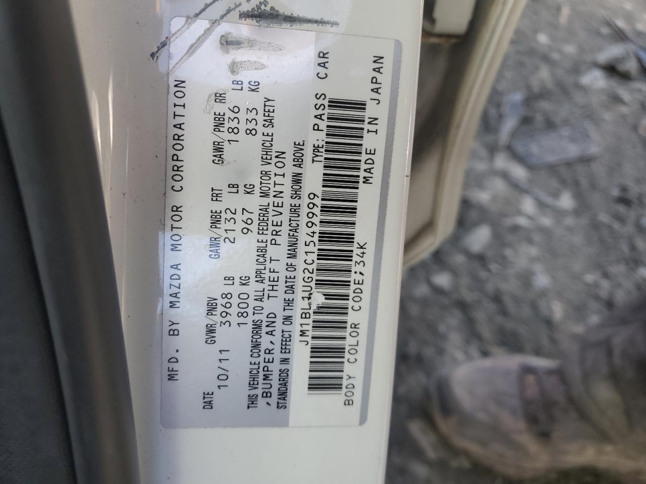 2012 Mazda 3 VIN JM1BL1UG2C1549999 Copart auction photo, front end / rear end damage thumbnail 12