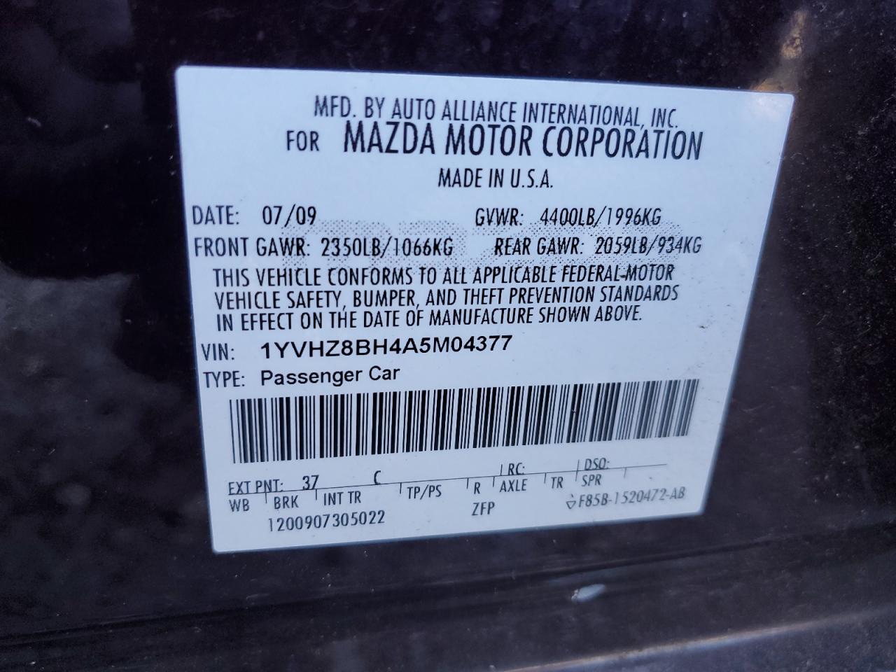 2010 Mazda 6 VIN 1YVHZ8BH4A5M04377 Copart auction photo, side / rear end damage thumbnail 12