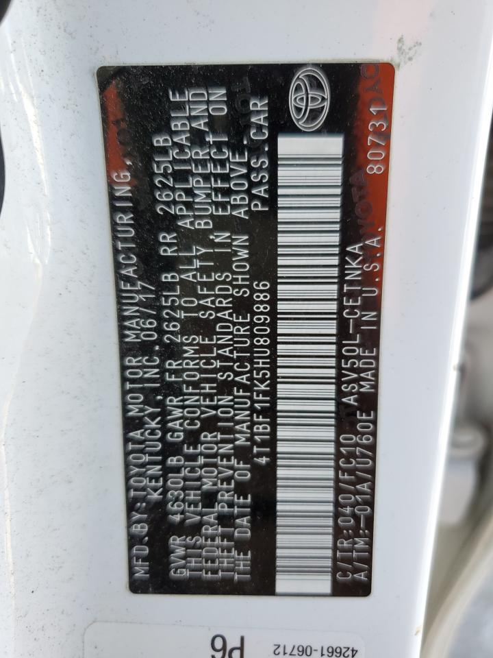 2017 Toyota Camry VIN 4T1BF1FK5HU809886 Copart auction photo, front end / side damage thumbnail 13