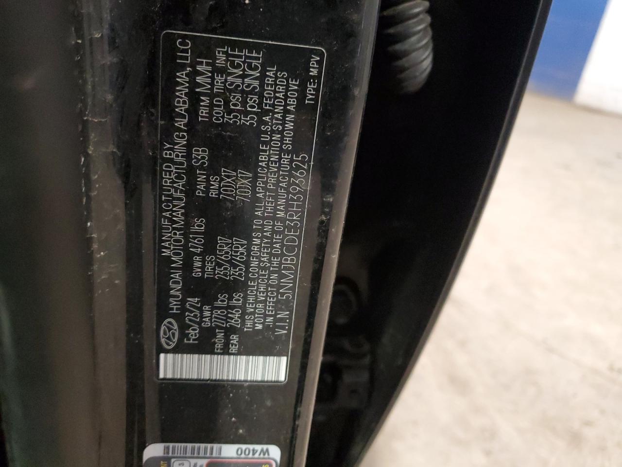 2024 Hyundai Tucson VIN 5NMJBCDE3RH393625 Copart auction photo, stripped damage thumbnail 14