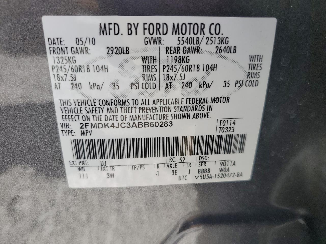 2010 Ford Edge VIN 2FMDK4JC3ABB60283 Copart auction photo, front end damage thumbnail 13