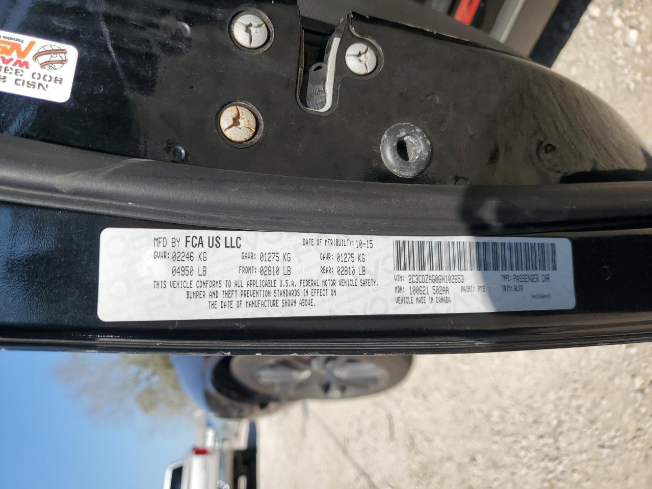 2016 Dodge Challenger VIN 2C3CDZAG0GH102653 Copart auction photo, side / front end damage thumbnail 12