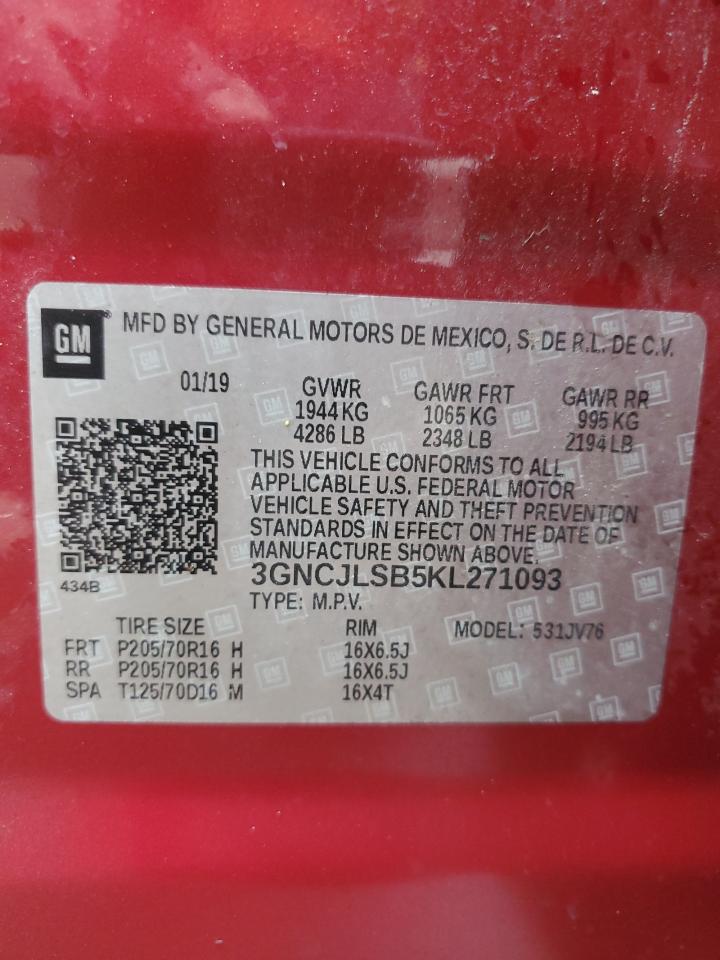 2019 Chevrolet Trax VIN 3GNCJLSB5KL271093 Copart auction photo, front end damage thumbnail 14